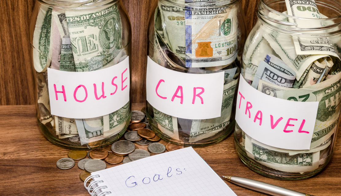 Money budgeted in jars
